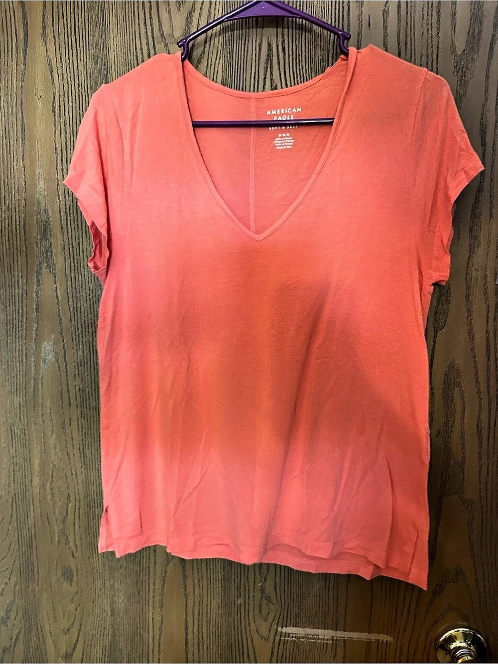 American Eagle AE Soft & Sexy V-Neck T-Shirt Orange Medium